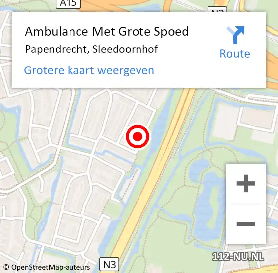 Locatie op kaart van de 112 melding: Ambulance Met Grote Spoed Naar Papendrecht, Sleedoornhof op 18 december 2023 10:59