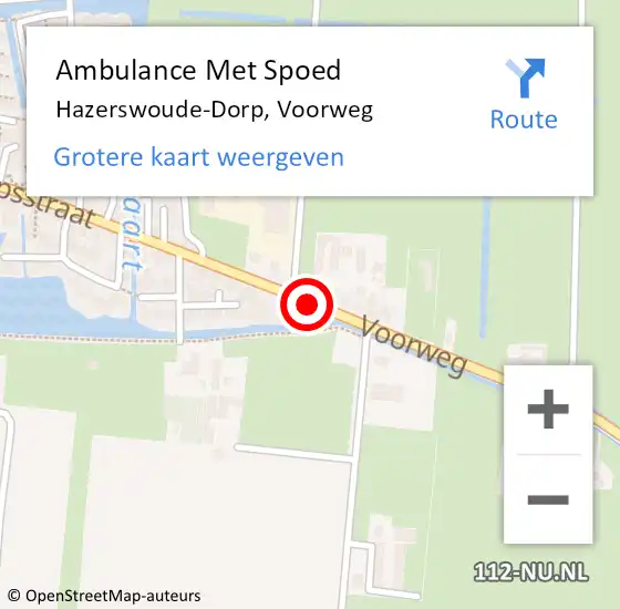 Locatie op kaart van de 112 melding: Ambulance Met Spoed Naar Hazerswoude-Dorp, Voorweg op 18 december 2023 10:59
