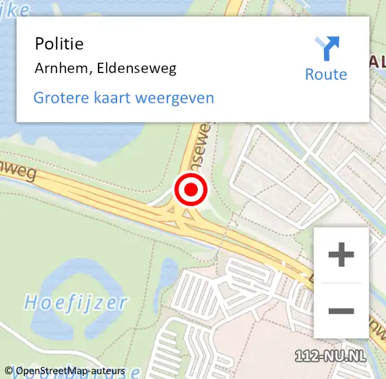 Locatie op kaart van de 112 melding: Politie Arnhem, Eldenseweg op 18 december 2023 11:07