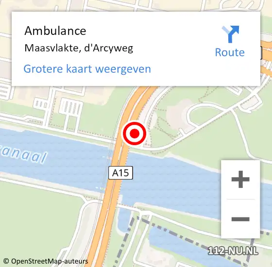 Locatie op kaart van de 112 melding: Ambulance Maasvlakte, d'Arcyweg op 18 december 2023 11:18