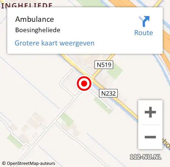 Locatie op kaart van de 112 melding: Ambulance Boesingheliede op 18 december 2023 11:19