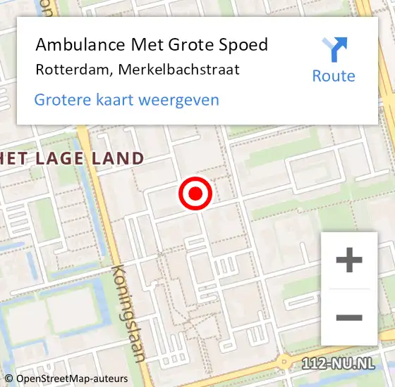 Locatie op kaart van de 112 melding: Ambulance Met Grote Spoed Naar Rotterdam, Merkelbachstraat op 18 december 2023 11:24