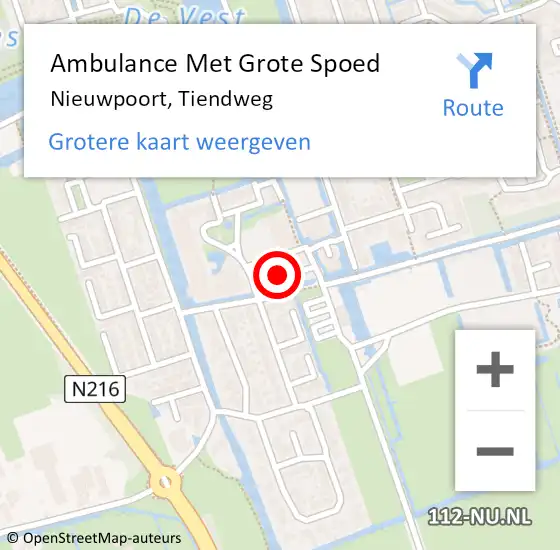 Locatie op kaart van de 112 melding: Ambulance Met Grote Spoed Naar Nieuwpoort, Tiendweg op 18 december 2023 12:13
