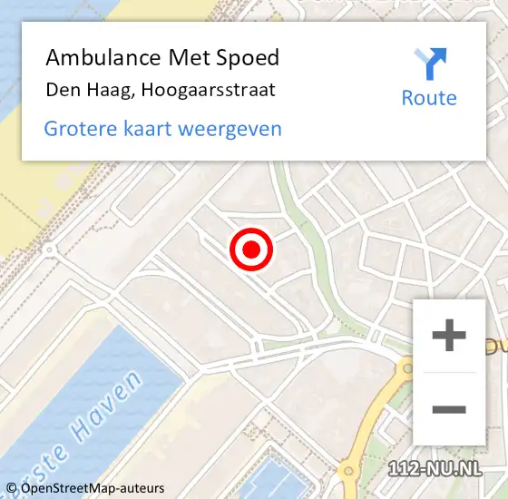 Locatie op kaart van de 112 melding: Ambulance Met Spoed Naar Den Haag, Hoogaarsstraat op 18 december 2023 12:24