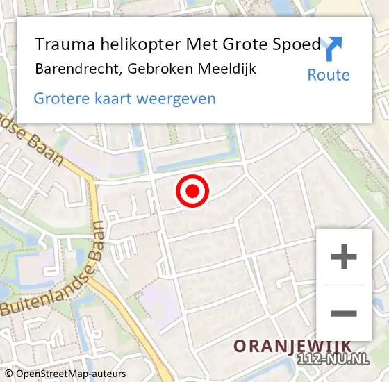 Locatie op kaart van de 112 melding: Trauma helikopter Met Grote Spoed Naar Barendrecht, Gebroken Meeldijk op 18 december 2023 12:44