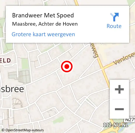 Locatie op kaart van de 112 melding: Brandweer Met Spoed Naar Maasbree, Achter de Hoven op 18 december 2023 12:52