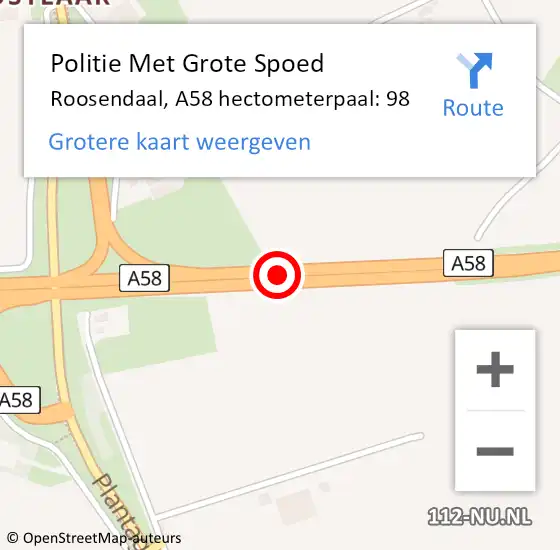 Locatie op kaart van de 112 melding: Politie Met Grote Spoed Naar Roosendaal, A58 hectometerpaal: 98 op 18 december 2023 12:56