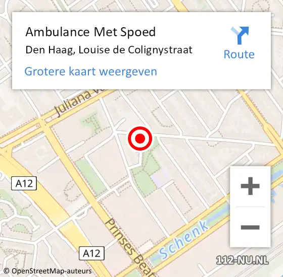 Locatie op kaart van de 112 melding: Ambulance Met Spoed Naar Den Haag, Louise de Colignystraat op 18 december 2023 12:58