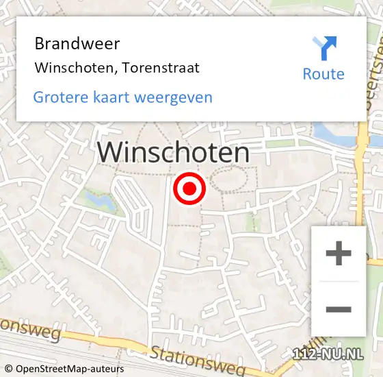 Locatie op kaart van de 112 melding: Brandweer Winschoten, Torenstraat op 18 december 2023 12:59