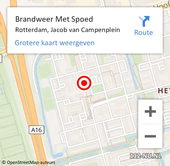 Locatie op kaart van de 112 melding: Brandweer Met Spoed Naar Rotterdam, Jacob van Campenplein op 18 december 2023 13:08