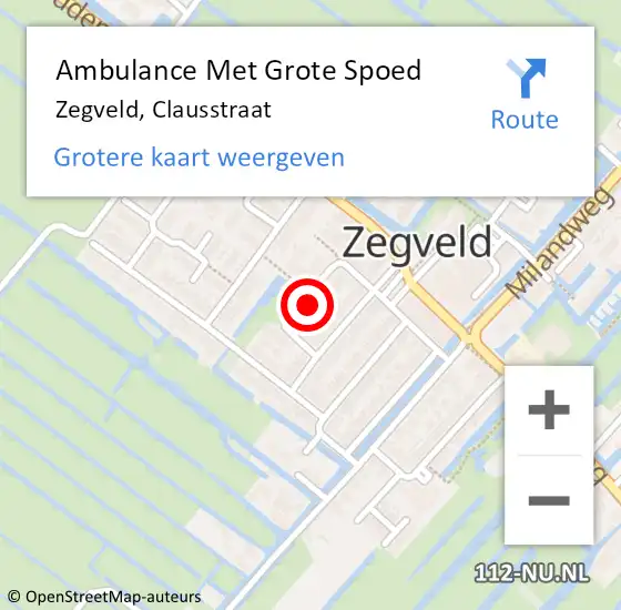 Locatie op kaart van de 112 melding: Ambulance Met Grote Spoed Naar Zegveld, Clausstraat op 18 december 2023 13:11