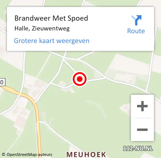 Locatie op kaart van de 112 melding: Brandweer Met Spoed Naar Halle, Zieuwentweg op 18 december 2023 13:15