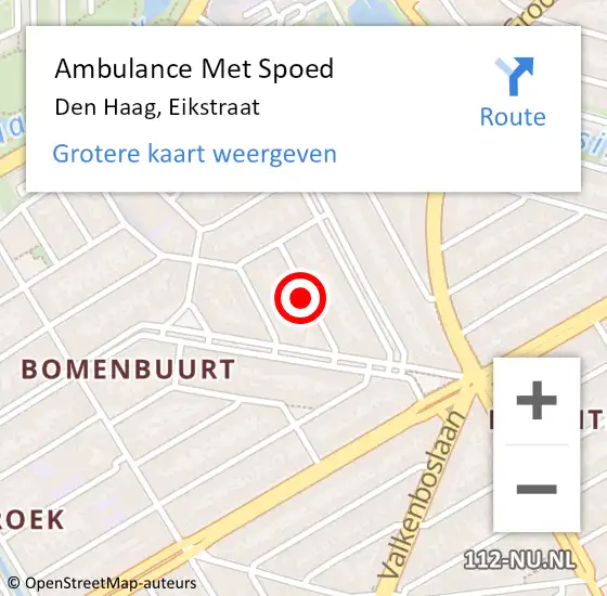 Locatie op kaart van de 112 melding: Ambulance Met Spoed Naar Den Haag, Eikstraat op 18 december 2023 13:17