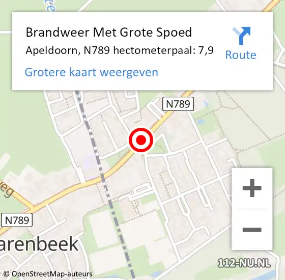 Locatie op kaart van de 112 melding: Brandweer Met Grote Spoed Naar Apeldoorn, N789 hectometerpaal: 7,9 op 18 december 2023 14:27
