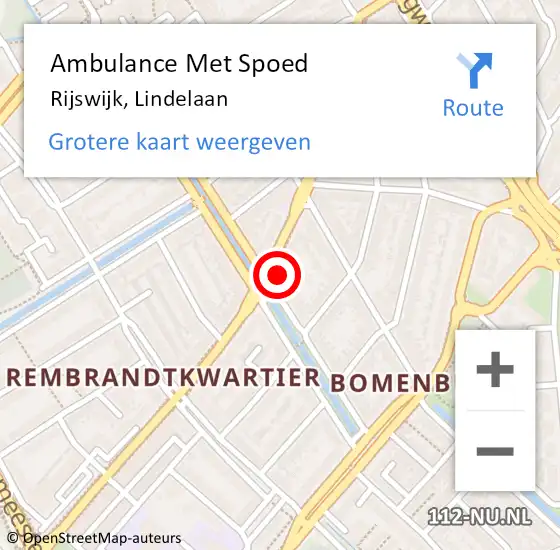 Locatie op kaart van de 112 melding: Ambulance Met Spoed Naar Rijswijk, Lindelaan op 18 december 2023 14:39