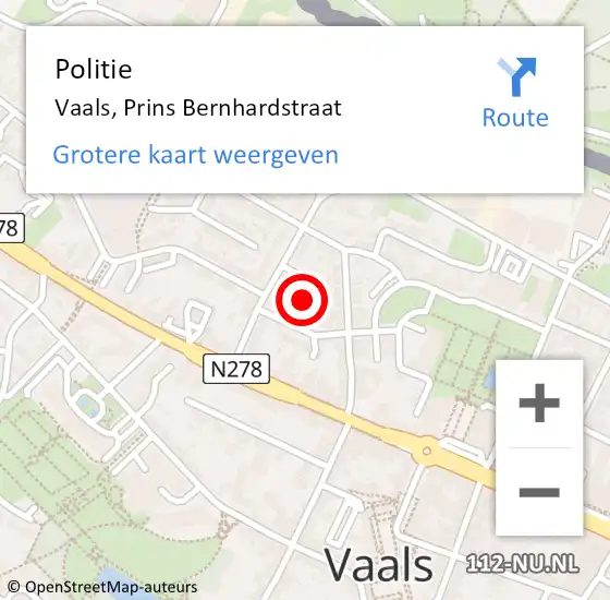 Locatie op kaart van de 112 melding: Politie Vaals, Prins Bernhardstraat op 18 december 2023 14:43