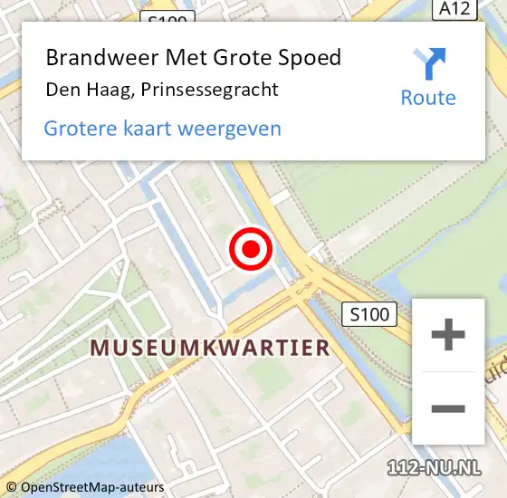Locatie op kaart van de 112 melding: Brandweer Met Grote Spoed Naar Den Haag, Prinsessegracht op 18 december 2023 14:50