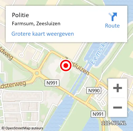 Locatie op kaart van de 112 melding: Politie Farmsum, Zeesluizen op 18 december 2023 14:53