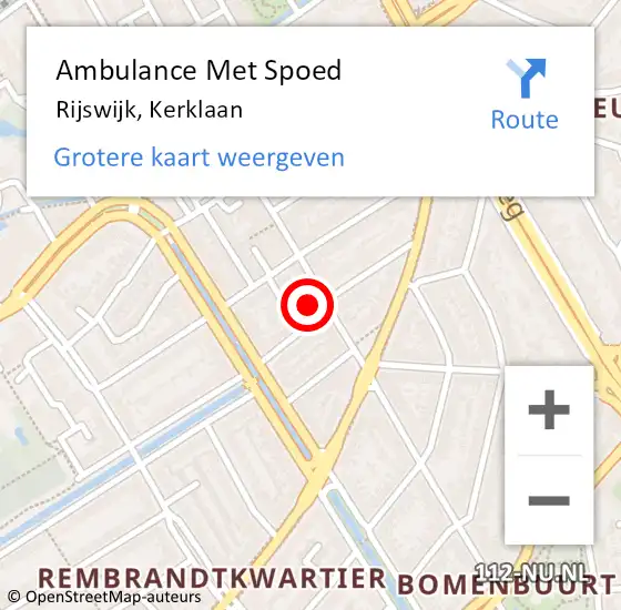 Locatie op kaart van de 112 melding: Ambulance Met Spoed Naar Rijswijk, Kerklaan op 18 december 2023 15:19