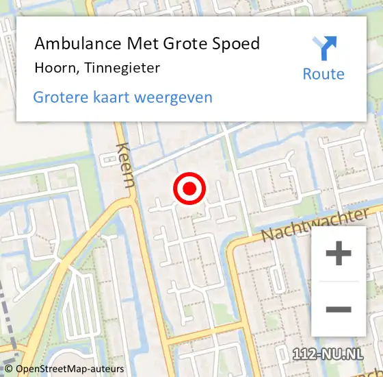 Locatie op kaart van de 112 melding: Ambulance Met Grote Spoed Naar Hoorn, Tinnegieter op 18 december 2023 15:25