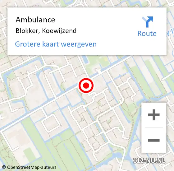 Locatie op kaart van de 112 melding: Ambulance Blokker, Koewijzend op 18 december 2023 15:28