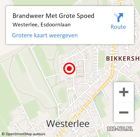 Locatie op kaart van de 112 melding: Brandweer Met Grote Spoed Naar Westerlee, Esdoornlaan op 18 december 2023 15:37