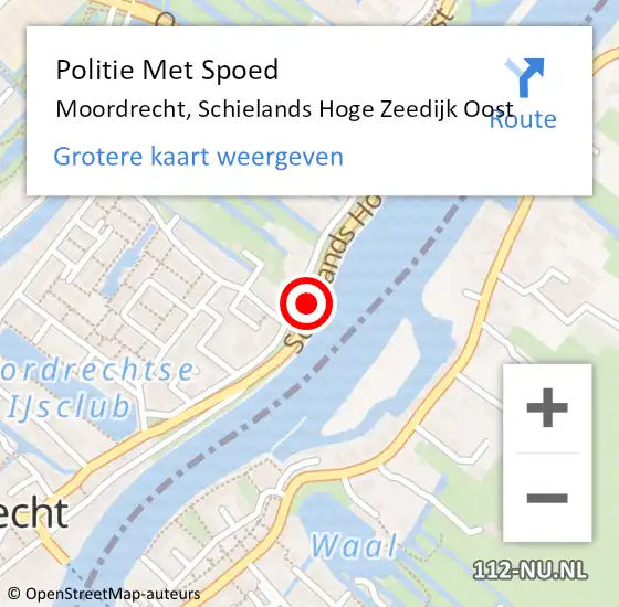 Locatie op kaart van de 112 melding: Politie Met Spoed Naar Moordrecht, Schielands Hoge Zeedijk Oost op 18 december 2023 16:05