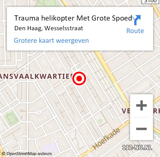 Locatie op kaart van de 112 melding: Trauma helikopter Met Grote Spoed Naar Den Haag, Wesselsstraat op 18 december 2023 16:11