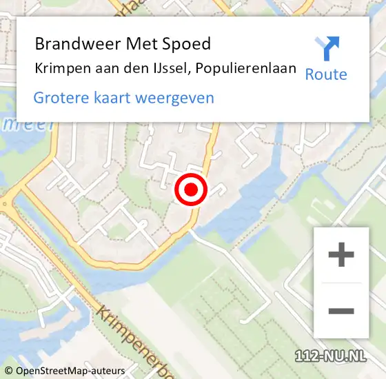 Locatie op kaart van de 112 melding: Brandweer Met Spoed Naar Krimpen aan den IJssel, Populierenlaan op 18 december 2023 16:23