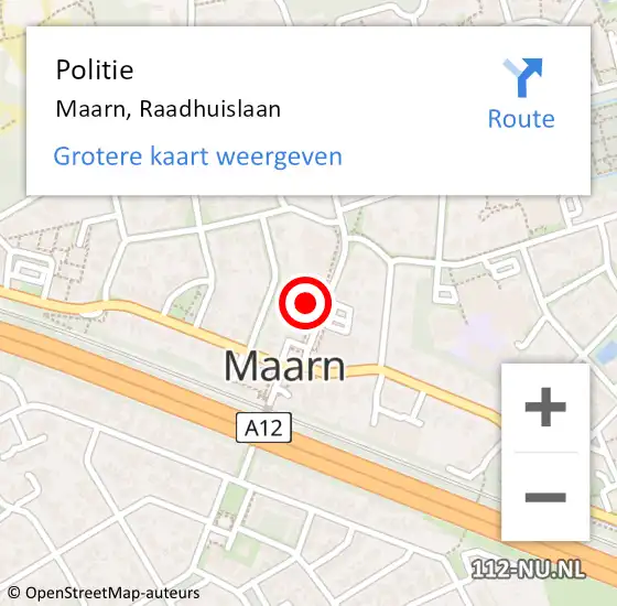 Locatie op kaart van de 112 melding: Politie Maarn, Raadhuislaan op 18 december 2023 16:26
