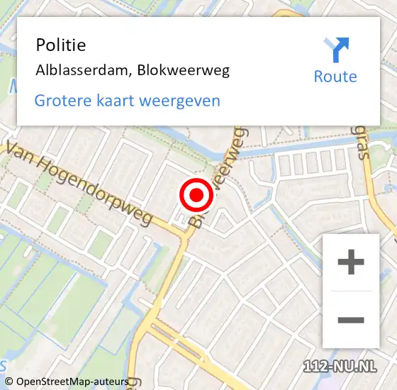 Locatie op kaart van de 112 melding: Politie Alblasserdam, Blokweerweg op 18 december 2023 16:46