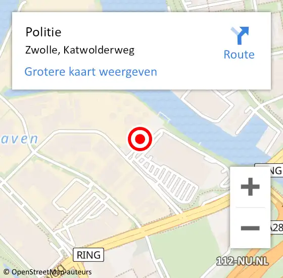 Locatie op kaart van de 112 melding: Politie Zwolle, Katwolderweg op 18 december 2023 17:09