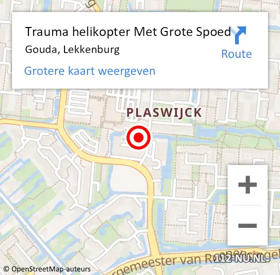 Locatie op kaart van de 112 melding: Trauma helikopter Met Grote Spoed Naar Gouda, Lekkenburg op 18 december 2023 17:09