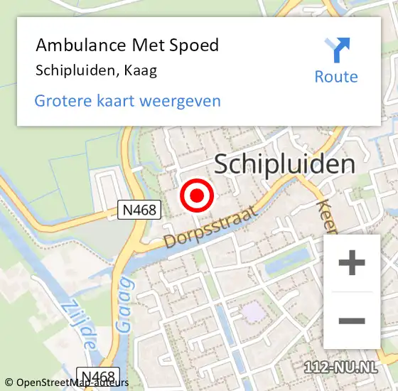 Locatie op kaart van de 112 melding: Ambulance Met Spoed Naar Schipluiden, Kaag op 18 december 2023 17:15