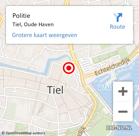 Locatie op kaart van de 112 melding: Politie Tiel, Oude Haven op 18 december 2023 17:16