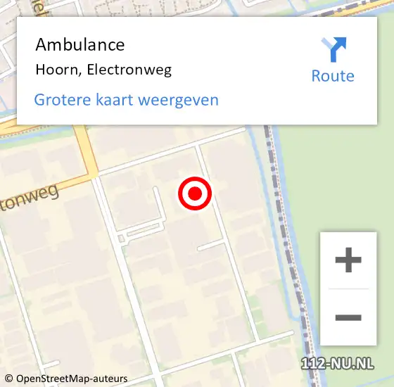 Locatie op kaart van de 112 melding: Ambulance Hoorn, Electronweg op 18 december 2023 17:24