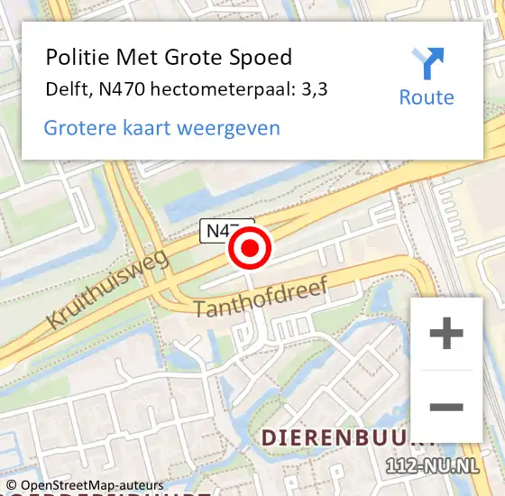 Locatie op kaart van de 112 melding: Politie Met Grote Spoed Naar Delft, N470 hectometerpaal: 3,3 op 18 december 2023 17:26