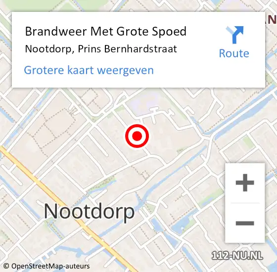 Locatie op kaart van de 112 melding: Brandweer Met Grote Spoed Naar Nootdorp, Prins Bernhardstraat op 18 december 2023 17:35