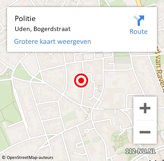 Locatie op kaart van de 112 melding: Politie Uden, Bogerdstraat op 18 december 2023 17:38