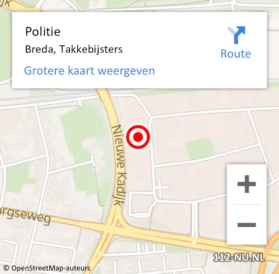 Locatie op kaart van de 112 melding: Politie Breda, Takkebijsters op 18 december 2023 17:50