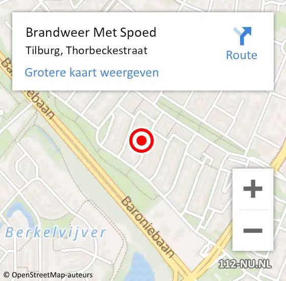 Locatie op kaart van de 112 melding: Brandweer Met Spoed Naar Tilburg, Thorbeckestraat op 18 december 2023 18:00