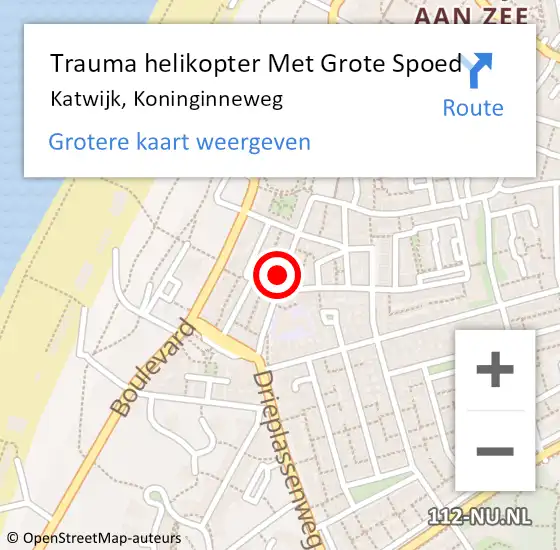 Locatie op kaart van de 112 melding: Trauma helikopter Met Grote Spoed Naar Katwijk, Koninginneweg op 18 december 2023 18:35