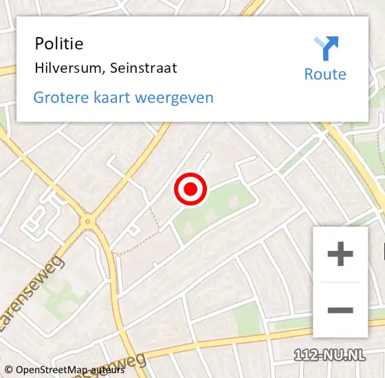 Locatie op kaart van de 112 melding: Politie Hilversum, Seinstraat op 18 december 2023 18:38