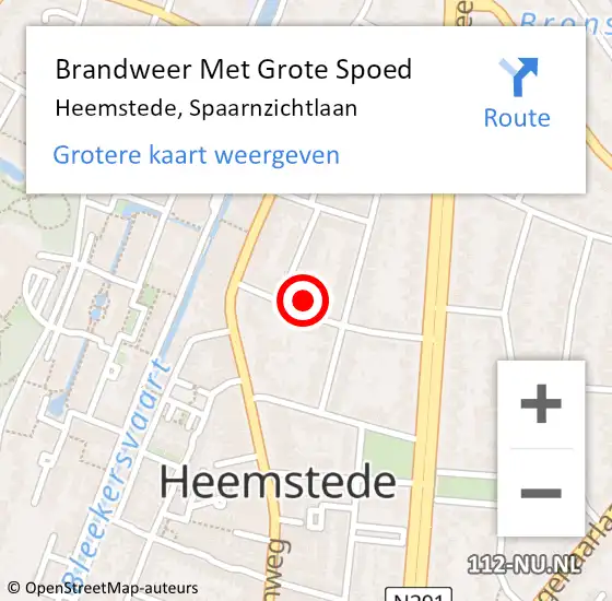 Locatie op kaart van de 112 melding: Brandweer Met Grote Spoed Naar Heemstede, Spaarnzichtlaan op 18 december 2023 18:47