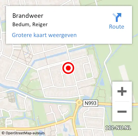 Locatie op kaart van de 112 melding: Brandweer Bedum, Reiger op 18 december 2023 19:33