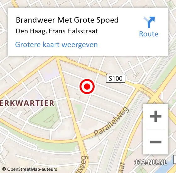 Locatie op kaart van de 112 melding: Brandweer Met Grote Spoed Naar Den Haag, Frans Halsstraat op 18 december 2023 19:56