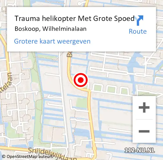 Locatie op kaart van de 112 melding: Trauma helikopter Met Grote Spoed Naar Boskoop, Wilhelminalaan op 18 december 2023 20:15