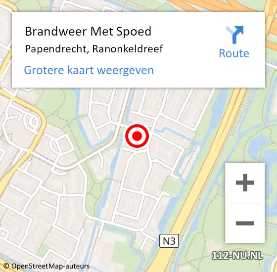 Locatie op kaart van de 112 melding: Brandweer Met Spoed Naar Papendrecht, Ranonkeldreef op 18 december 2023 20:36