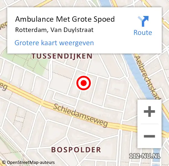 Locatie op kaart van de 112 melding: Ambulance Met Grote Spoed Naar Rotterdam, Van Duylstraat op 18 december 2023 20:43