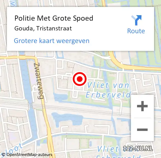 Locatie op kaart van de 112 melding: Politie Met Grote Spoed Naar Gouda, Tristanstraat op 18 december 2023 21:14